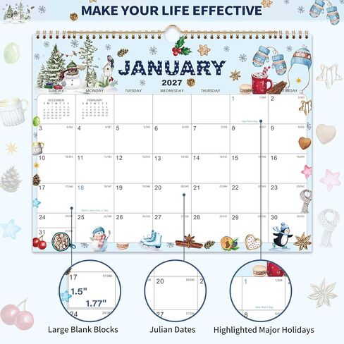 2026-2027 Wall Calendar - Large Calendar 2026-2027 Wall, 15" x 12", Jul. 2026 - Dec. 2027, 18-Month Calendar Wall with Hanging Hook, Perfect Wall Calendar for Organizing - 12 Different Themes in Kuwait