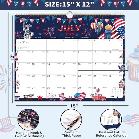 2026-2027 Wall Calendar - Large Calendar 2026-2027 Wall, 15" x 12", Jul. 2026 - Dec. 2027, 18-Month Calendar Wall with Hanging Hook, Perfect Wall Calendar for Organizing - 12 Different Themes in Kuwait