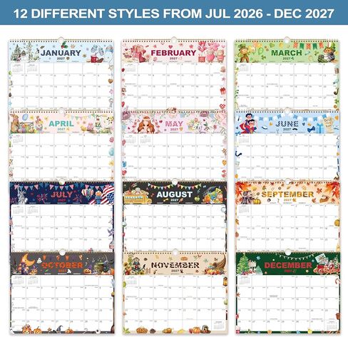2026-2027 Wall Calendar - Large Calendar 2026-2027 Wall, 15" x 12", Jul. 2026 - Dec. 2027, 18-Month Calendar Wall with Hanging Hook, Perfect Wall Calendar for Organizing - 12 Different Themes in Kuwait
