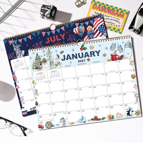 2026-2027 Wall Calendar - Large Calendar 2026-2027 Wall, 15" x 12", Jul. 2026 - Dec. 2027, 18-Month Calendar Wall with Hanging Hook, Perfect Wall Calendar for Organizing - 12 Different Themes in Kuwait