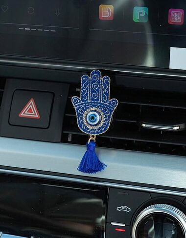Hamsa Hand Decor Car Air Outlet Clip Evil Eye Protector, Blessing, Air Vent Decorative, Crystal Pendant, Vent Clips, Evil Eye Car Ornament, Ojo Turco, Charm in Saudi Arabia