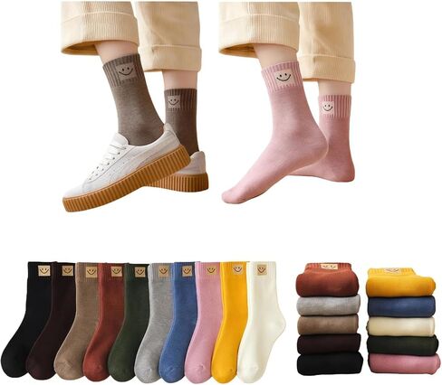 Women's Socks, 10 Pairs Crew Ankle Socks, Cotton Cute Cozy Fun Socks with Sweat-Absorbent Fabric, Elastic Cuff & Reinforced Heel, Bulk Gifts for Women, Fall Winter Warm in Saudi Arabia