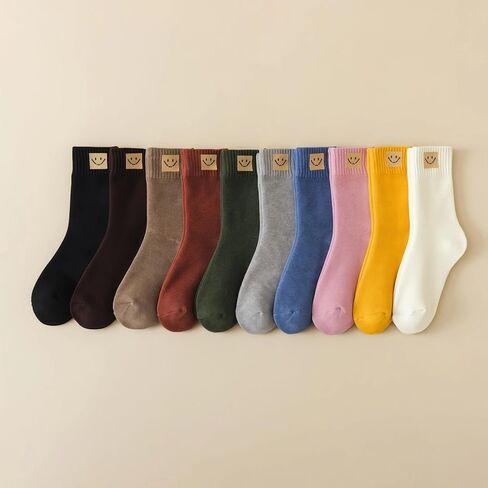 Women's Socks, 10 Pairs Crew Ankle Socks, Cotton Cute Cozy Fun Socks with Sweat-Absorbent Fabric, Elastic Cuff & Reinforced Heel, Bulk Gifts for Women, Fall Winter Warm in Saudi Arabia