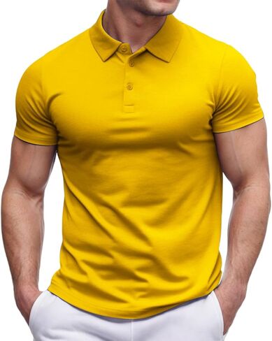 Men's Polo Shirts Button Down Short Sleeve Golf Shirts Slim Fit Collared Workout Tops Casual Athletic Muscle Gym Tee in Saudi Arabia