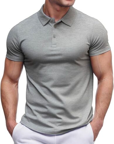 Men's Polo Shirts Button Down Short Sleeve Golf Shirts Slim Fit Collared Workout Tops Casual Athletic Muscle Gym Tee in Saudi Arabia