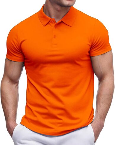 Men's Polo Shirts Button Down Short Sleeve Golf Shirts Slim Fit Collared Workout Tops Casual Athletic Muscle Gym Tee in Saudi Arabia