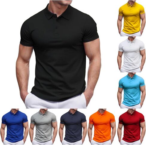 Men's Polo Shirts Button Down Short Sleeve Golf Shirts Slim Fit Collared Workout Tops Casual Athletic Muscle Gym Tee in Saudi Arabia