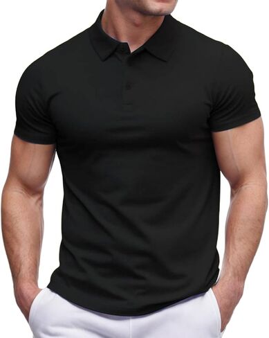 Men's Polo Shirts Button Down Short Sleeve Golf Shirts Slim Fit Collared Workout Tops Casual Athletic Muscle Gym Tee in Saudi Arabia