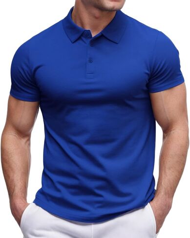 Men's Polo Shirts Button Down Short Sleeve Golf Shirts Slim Fit Collared Workout Tops Casual Athletic Muscle Gym Tee in Saudi Arabia