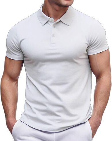 Men's Polo Shirts Button Down Short Sleeve Golf Shirts Slim Fit Collared Workout Tops Casual Athletic Muscle Gym Tee in Saudi Arabia