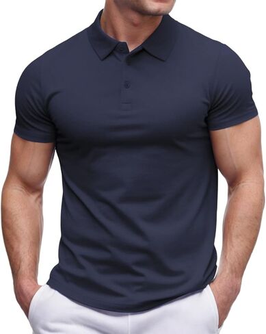 Men's Polo Shirts Button Down Short Sleeve Golf Shirts Slim Fit Collared Workout Tops Casual Athletic Muscle Gym Tee in Saudi Arabia
