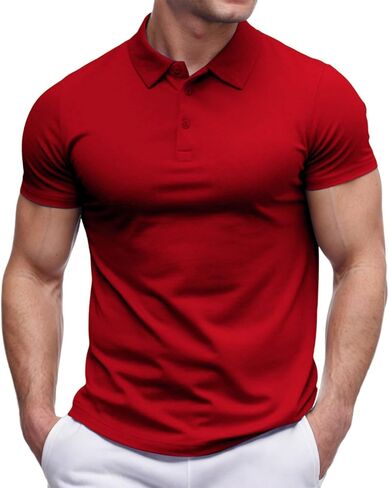 Men's Polo Shirts Button Down Short Sleeve Golf Shirts Slim Fit Collared Workout Tops Casual Athletic Muscle Gym Tee in Saudi Arabia