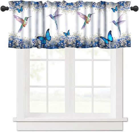 Hummingbird Kitchen Valance Curtain,Spring Birds Flowers Butterflies Home Decor Short Drapes for Bedroom Living Room Cafe Rod Pocket Window Treatment 1 Panels Set 54" W x 18" L Inch in Saudi Arabia
