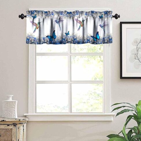 Hummingbird Kitchen Valance Curtain,Spring Birds Flowers Butterflies Home Decor Short Drapes for Bedroom Living Room Cafe Rod Pocket Window Treatment 1 Panels Set 54" W x 18" L Inch in Saudi Arabia