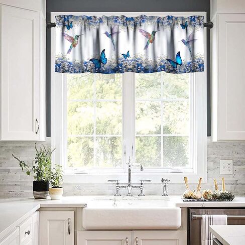 Hummingbird Kitchen Valance Curtain,Spring Birds Flowers Butterflies Home Decor Short Drapes for Bedroom Living Room Cafe Rod Pocket Window Treatment 1 Panels Set 54" W x 18" L Inch in Saudi Arabia
