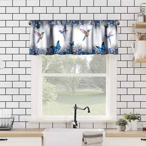 Hummingbird Kitchen Valance Curtain,Spring Birds Flowers Butterflies Home Decor Short Drapes for Bedroom Living Room Cafe Rod Pocket Window Treatment 1 Panels Set 54" W x 18" L Inch in Saudi Arabia