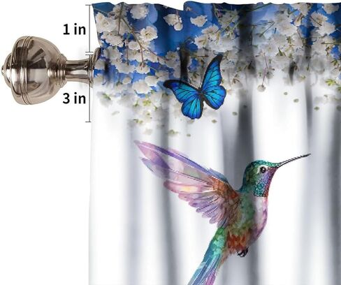 Hummingbird Kitchen Valance Curtain,Spring Birds Flowers Butterflies Home Decor Short Drapes for Bedroom Living Room Cafe Rod Pocket Window Treatment 1 Panels Set 54" W x 18" L Inch in Saudi Arabia