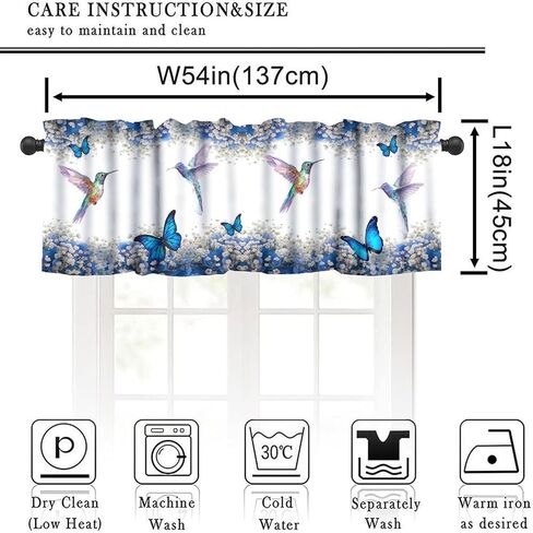 Hummingbird Kitchen Valance Curtain,Spring Birds Flowers Butterflies Home Decor Short Drapes for Bedroom Living Room Cafe Rod Pocket Window Treatment 1 Panels Set 54" W x 18" L Inch in Saudi Arabia