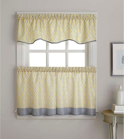 ستارة مطبخ CHF Morocco Ogee مطبوعة على شكل صدفة لنافذة المطبخ، جيب قضيب، 58 عرض × 14 طول بوصة، ذهبي in Kuwait