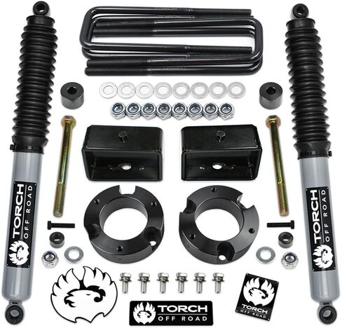 طقم رفع كامل TORCH 3 بوصات مع صدمات خلفية ممتدة لسيارة Toyota Tacoma 2WD 4WD TRD SR5 1995-2004 - موديلات بنمط مسامير العجلات 6 العروة فقط... (3 بوصات أمامية 3 بوصات خلفية + مجموعة إسقاط تفاضلية) in Saudi Arabia