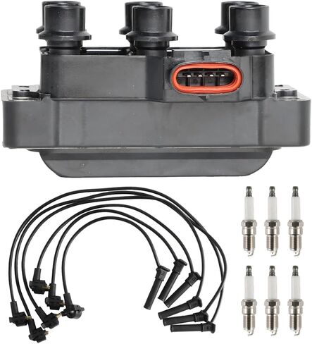 Set of 1 Ignition Coil Pack and 6 Spark Plugs with Wire Set 2001-2011 Compatible with Ford Mustang Ranger 4.0L V6 Replacement for FD480 FD490 26686 in Kuwait