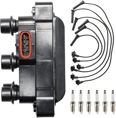 Set of 1 Ignition Coil Pack and 6 Spark Plugs with Wire Set 2001-2011 Compatible with Ford Mustang Ranger 4.0L V6 Replacement for FD480 FD490 26686 in Kuwait