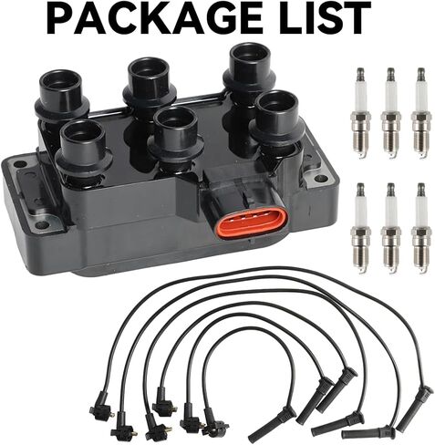 Set of 1 Ignition Coil Pack and 6 Spark Plugs with Wire Set 2001-2011 Compatible with Ford Mustang Ranger 4.0L V6 Replacement for FD480 FD490 26686 in Kuwait