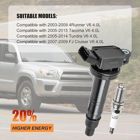 مجموعة FAERSI مكونة من 6 ملفات إشعال وقابس إشعال إيريديوم UF495 مناسب لـ 4.0L V6 Toyota Tacoma 2005-2015 لـ 4Runner 2003-2009 لـ Tundra 2005-2014 استبدال C1426 90919-A2001 90919-02248 in Saudi Arabia