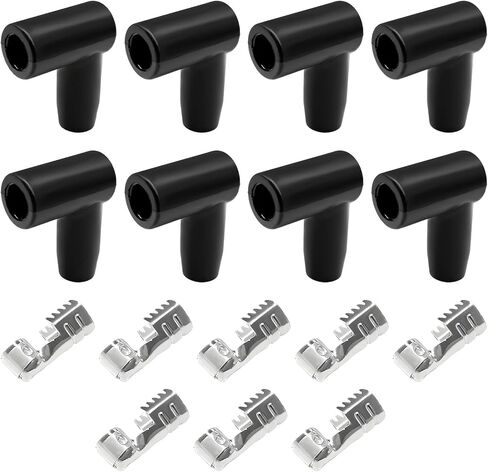 Sun Walker 8 PCS Spark Plug Boot Terminal Kit, 90 Degree Ignition Wire Boots Terminal Replacement, Heat-Resistant Silicone Distributor and Coil Boot Terminals Fit 6-10mm Wires in Kuwait