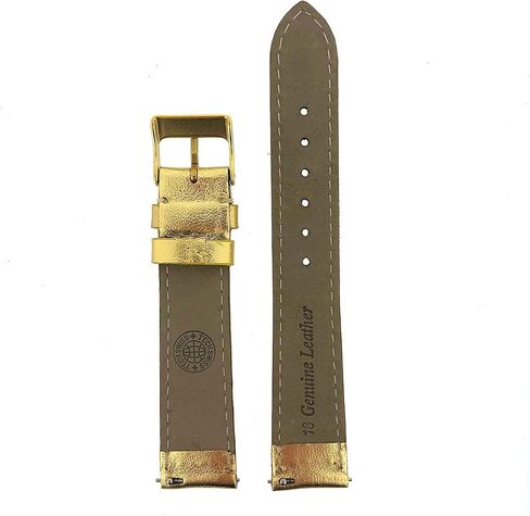 Tech Swiss Watch Band Genuine Gold Metallic Leather Padded Built-in Spring Bars 18 Millimeter in Kuwait