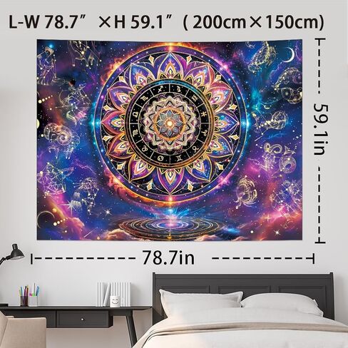 Yuiqear Blacklight ماندالا نسيج الأشعة فوق البنفسجية كوكبة رد الفعل زودياك علم التنجيم المفروشات الجمالية الهندية الهبي جدار ديكور مخدر غالاكسي الفضاء نسيج الجدار شنقا لغرفة النوم in Kuwait