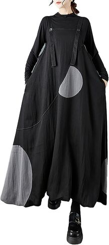 ellazhu Women's Dress Suspender Printed Sleeveless Plus Size Pleated Maxi Hem Pockets GZ737 A in Saudi Arabia
