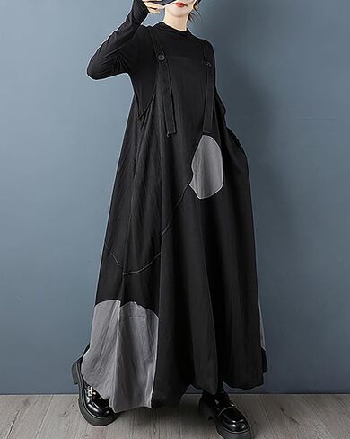 ellazhu Women's Dress Suspender Printed Sleeveless Plus Size Pleated Maxi Hem Pockets GZ737 A in Saudi Arabia