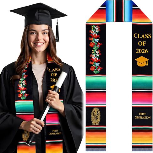 سرق حفل تخرج الجيل الأول من Tondiamo وشاح التخرج المكسيكي فئة عام 2026 مع Virgen De Guadalupe Authentic Serape المسروق للخريجين اللاتينيين من أصل إسباني in Saudi Arabia
