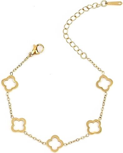 18K Gold Plated Trendy Hollow Clover Bracelet for Women | Lucky Four-Leaf Clover Link Bracelet | Best Bracelet for Stack | Love Friendship Clover Designer Bracelet Jewelry Gift. in Saudi Arabia
