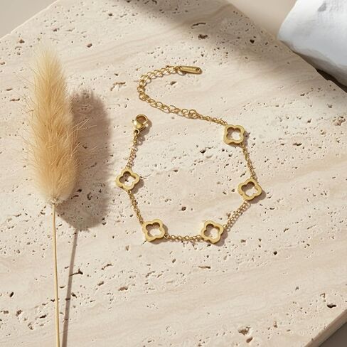 18K Gold Plated Trendy Hollow Clover Bracelet for Women | Lucky Four-Leaf Clover Link Bracelet | Best Bracelet for Stack | Love Friendship Clover Designer Bracelet Jewelry Gift. in Saudi Arabia
