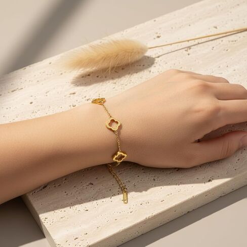 18K Gold Plated Trendy Hollow Clover Bracelet for Women | Lucky Four-Leaf Clover Link Bracelet | Best Bracelet for Stack | Love Friendship Clover Designer Bracelet Jewelry Gift. in Saudi Arabia