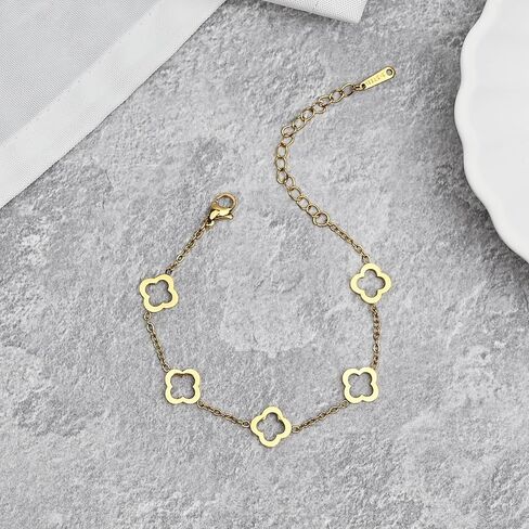 18K Gold Plated Trendy Hollow Clover Bracelet for Women | Lucky Four-Leaf Clover Link Bracelet | Best Bracelet for Stack | Love Friendship Clover Designer Bracelet Jewelry Gift. in Saudi Arabia