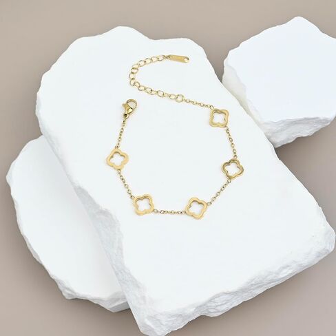 18K Gold Plated Trendy Hollow Clover Bracelet for Women | Lucky Four-Leaf Clover Link Bracelet | Best Bracelet for Stack | Love Friendship Clover Designer Bracelet Jewelry Gift. in Saudi Arabia