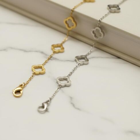 18K Gold Plated Trendy Hollow Clover Bracelet for Women | Lucky Four-Leaf Clover Link Bracelet | Best Bracelet for Stack | Love Friendship Clover Designer Bracelet Jewelry Gift. in Saudi Arabia