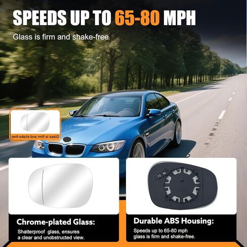 Driver Side Mirror Glass Replacement for BMW E90 125i 128i 135i 135is 320i 323i 325i 328i 335d 335i 2009-2013 - Left Side View Exterior Mirrors, Power Heated, with Backing Plate in Kuwait