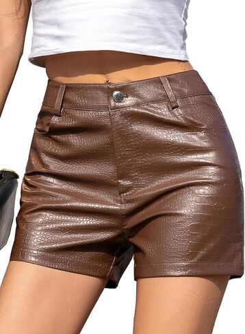 We1Fit Women's Faux Leather Shorts Stretchy High Waisted Pleather Shorts in Saudi Arabia