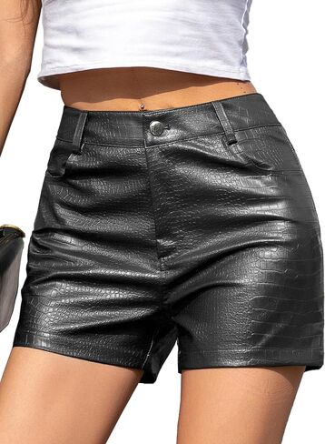 We1Fit Women's Faux Leather Shorts Stretchy High Waisted Pleather Shorts in Saudi Arabia