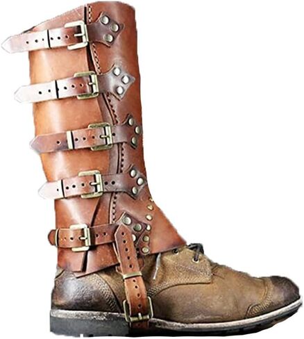 Medieval Boot Covers Viking Retro PU Learther Leg Guard with Side Buckle Cosplay Knight Leg Covers for Adult in Saudi Arabia