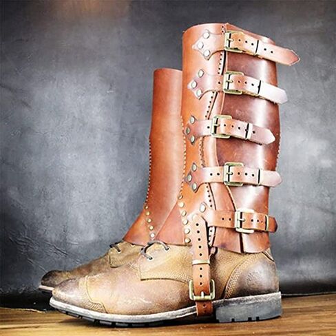 Medieval Boot Covers Viking Retro PU Learther Leg Guard with Side Buckle Cosplay Knight Leg Covers for Adult in Saudi Arabia