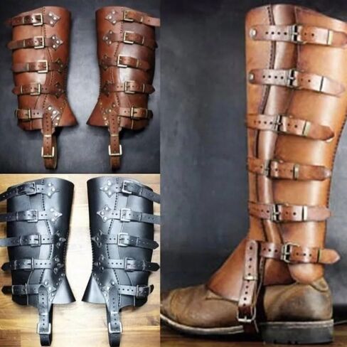 Medieval Boot Covers Viking Retro PU Learther Leg Guard with Side Buckle Cosplay Knight Leg Covers for Adult in Saudi Arabia