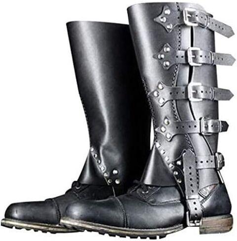 Medieval Boot Covers Viking Retro PU Learther Leg Guard with Side Buckle Cosplay Knight Leg Covers for Adult in Saudi Arabia