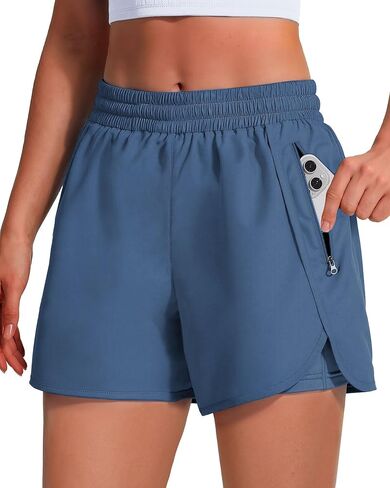 Womens Athletic Shorts 3" with Zipper Pockets, High Waisted Quick Dry Workout Running Shorts with Liner Biker Gym in Saudi Arabia