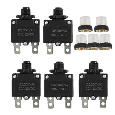Tiwerlfe 5pcs Push Button Reset 5A 10A 15A 20A 30A Circuit Breakers with Automatic Reset 32VDC,AC125-250V with Quick Connect Terminals in Saudi Arabia
