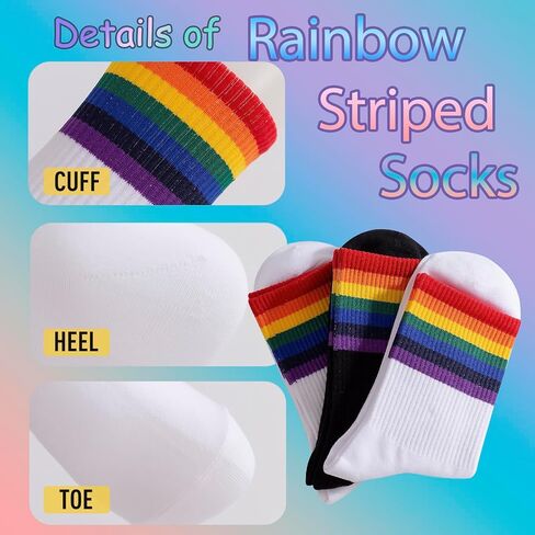 6 أزواج من جوارب قوس قزح للنساء والرجال، جوارب دائرية، جوارب رياضية مخططة للكاحل، مثالية للهالوين، هدايا عيد الميلاد in Kuwait